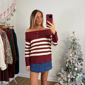 NEW Le Lis Burgundy and Cream Off-Shoulder Sweater